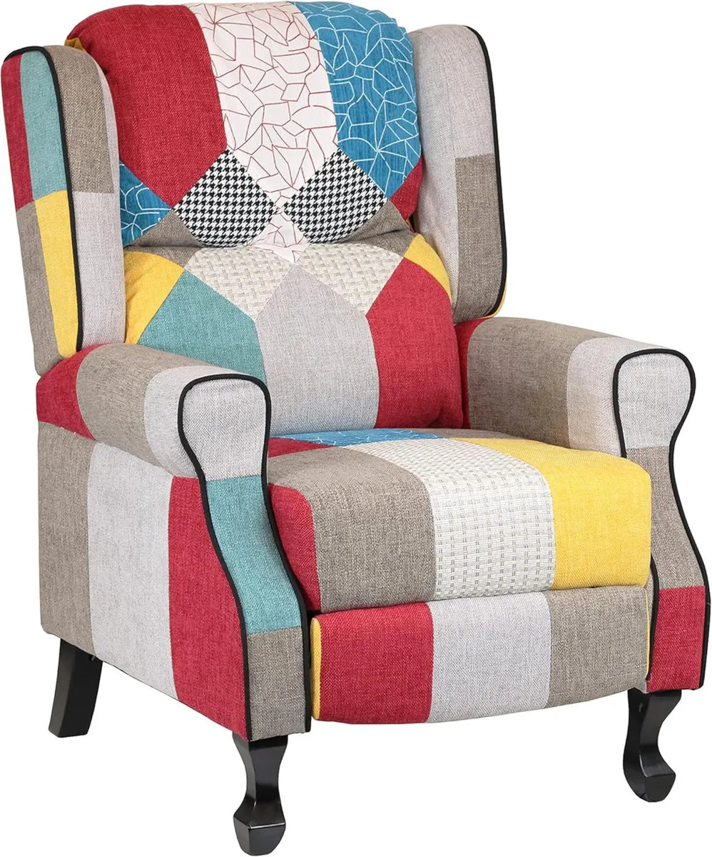 Poltrona Relax Reclinabile Totò Piccinni con Poggiapiedi Imbottita, Design Patchwork, Comfort Extra