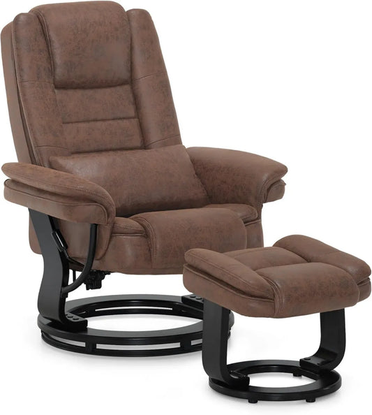 Poltrona Relax MCombo Reclinabile 360° con Sgabello e Tasche Laterali, Microfibra Marrone, Fino a 120 kg