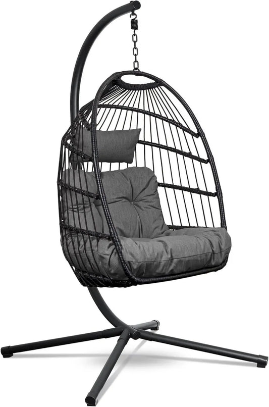 Sedia Egg Sospesa con Supporto e Cuscini per Interni ed Esterni, Capacità 150kg, Grigio Scuro