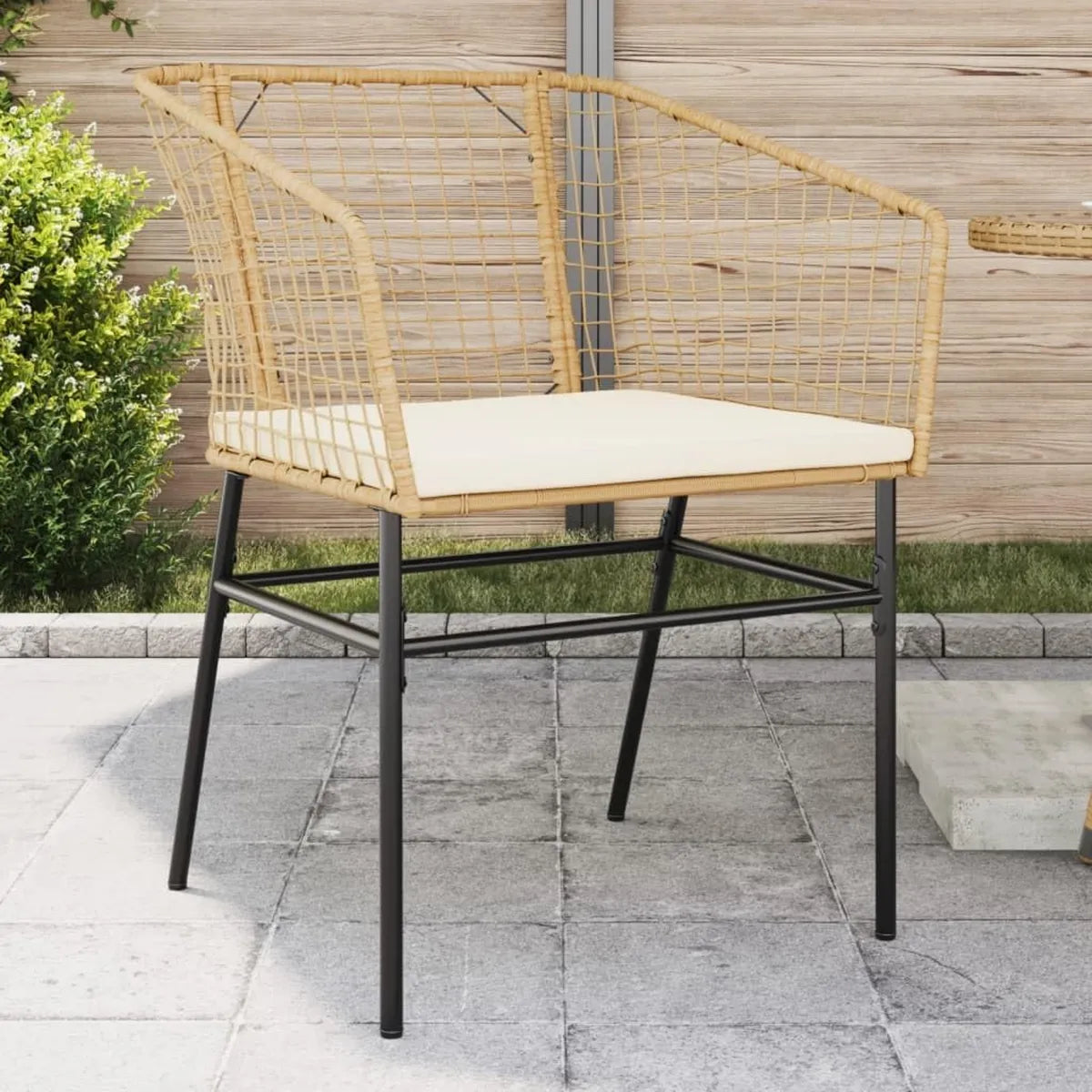 Set di 2 Poltrone da Giardino in Rattan Sintetico con Cuscini Marroni e Struttura in Acciaio