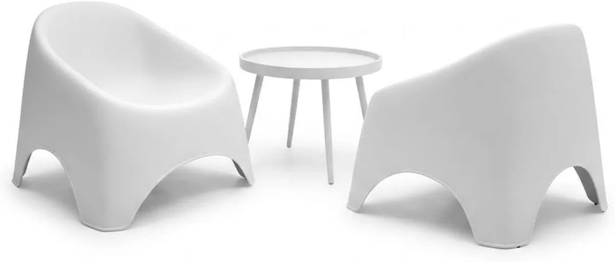 Set da Giardino 3 Pezzi Bianco con Poltrone Ergonomiche e Tavolino in Polipropilene UV