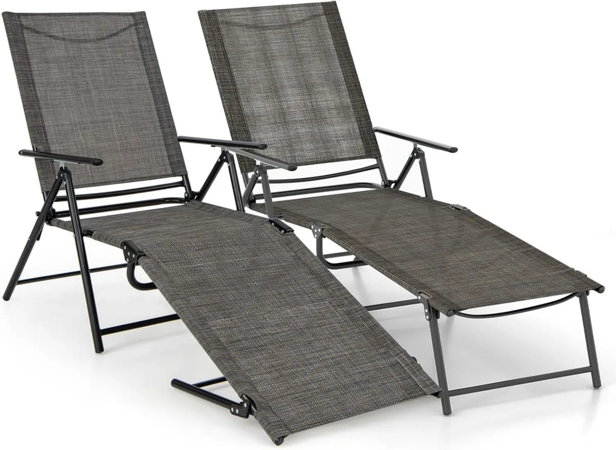 Set Lettini Prendisole Pieghevoli con Schienale Regolabile, Textilene e Braccioli, per Giardino e Piscina, 150 kg Capacità