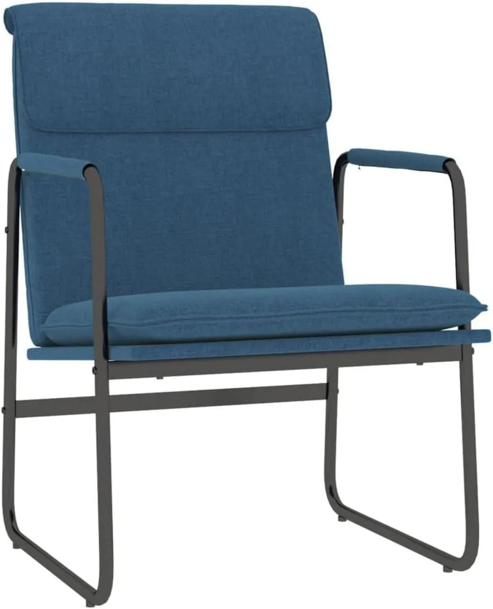 Sedia lounge in tessuto blu con struttura metallica, 55x64x80 cm, perfetta per giardino e balcone