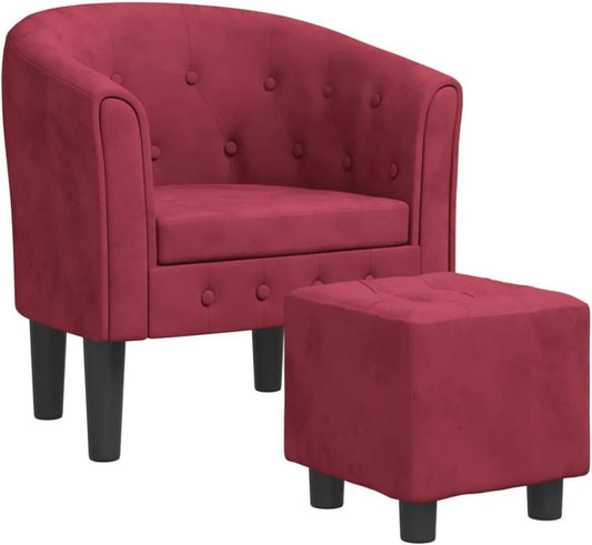 Poltrona lounge in velluto con poggiapiedi, struttura robusta in legno di pino, 70x56x68 cm