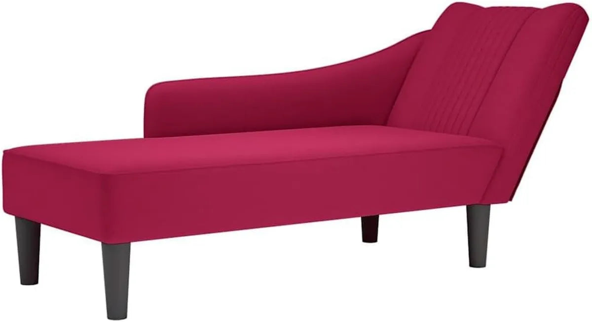 Chaise Longue in Velluto Rosso con Bracciolo Destro per Soggiorno