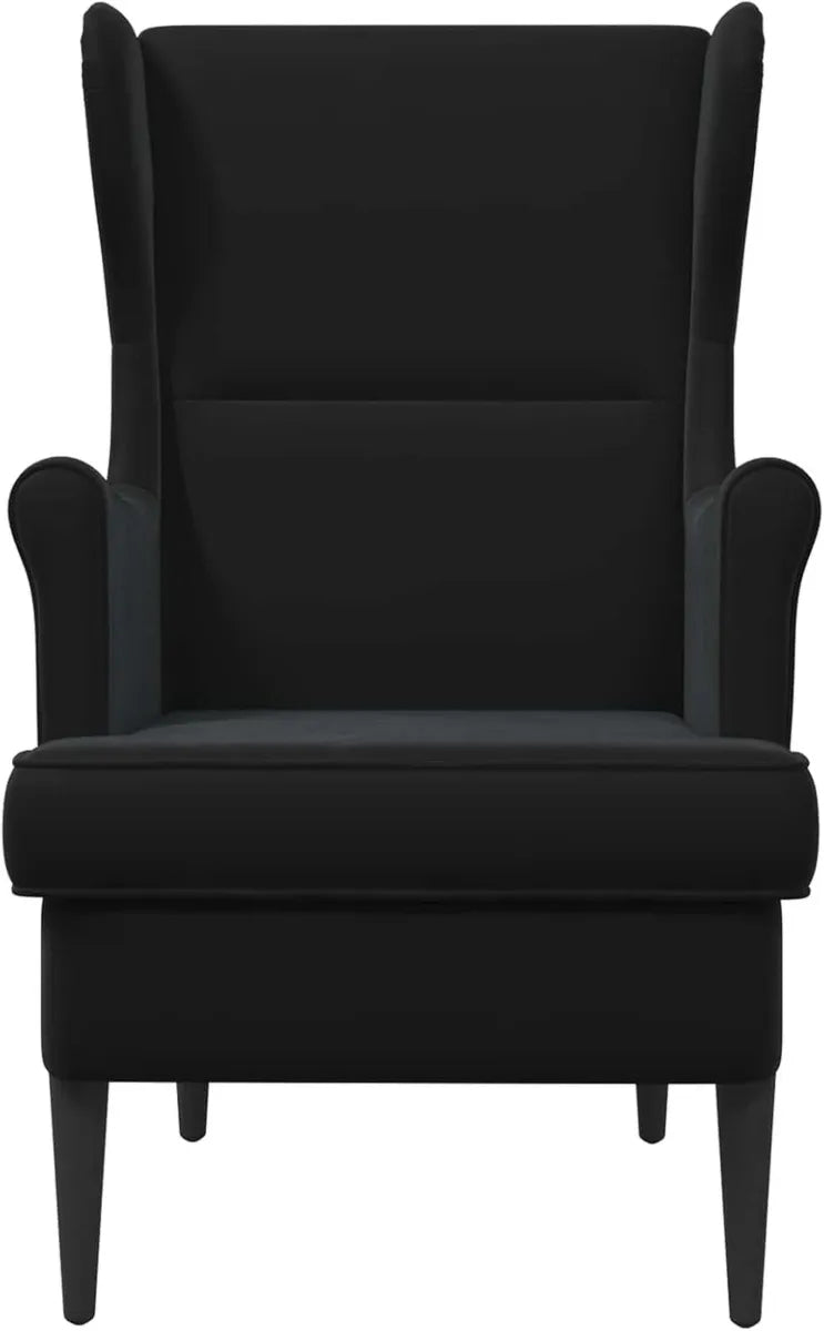 Poltrona moderna in velluto nero con gambe in legno e telaio in metallo, 65 x 79 x 100 cm, per soggiorno e salotto