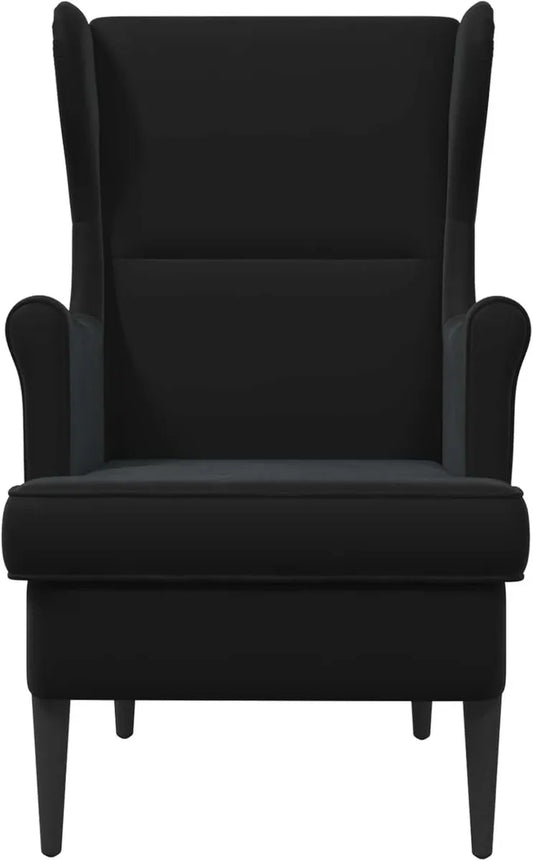 Poltrona moderna in velluto nero con gambe in legno e telaio in metallo, 65 x 79 x 100 cm, per soggiorno e salotto