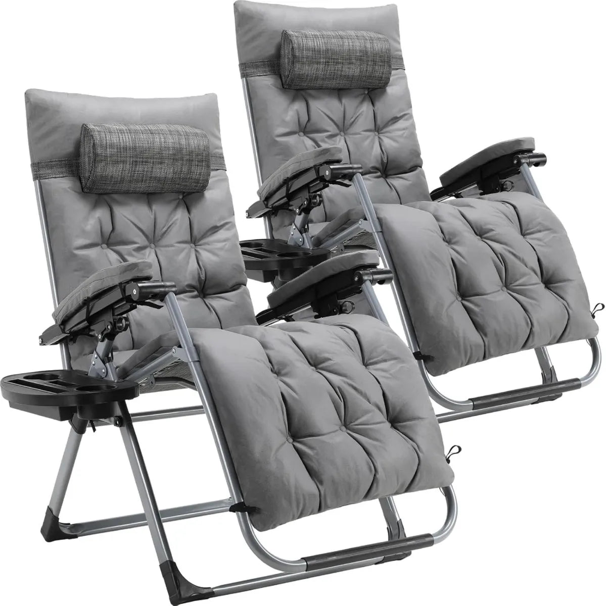 Sedia a Sdraio Reclinabile da Giardino con Cuscino Impermeabile e Poggiatesta, Lettino Pieghevole Regolabile per Esterni (Set di 2, Grigio, 160x69x80cm)