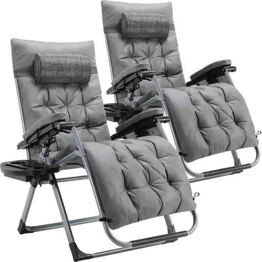 Sedia a Sdraio Reclinabile da Giardino con Cuscino Impermeabile e Poggiatesta, Lettino Pieghevole Regolabile per Esterni (Set di 2, Grigio, 160x69x80cm)