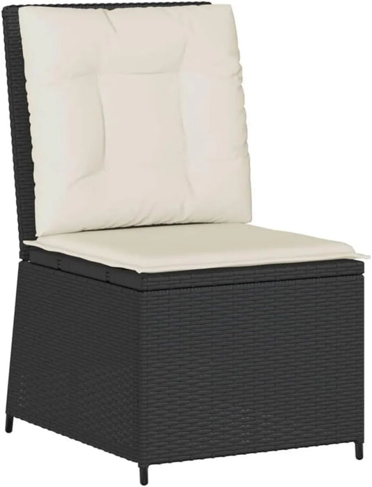 Poltrona da Giardino Reclinabile in Polyrattan Nero con Telaio in Acciaio