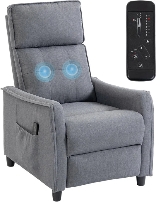 Poltrona Relax Reclinabile Manuale con Massaggio e Poggiapiedi, Effetto Lino, Grigio Chiaro