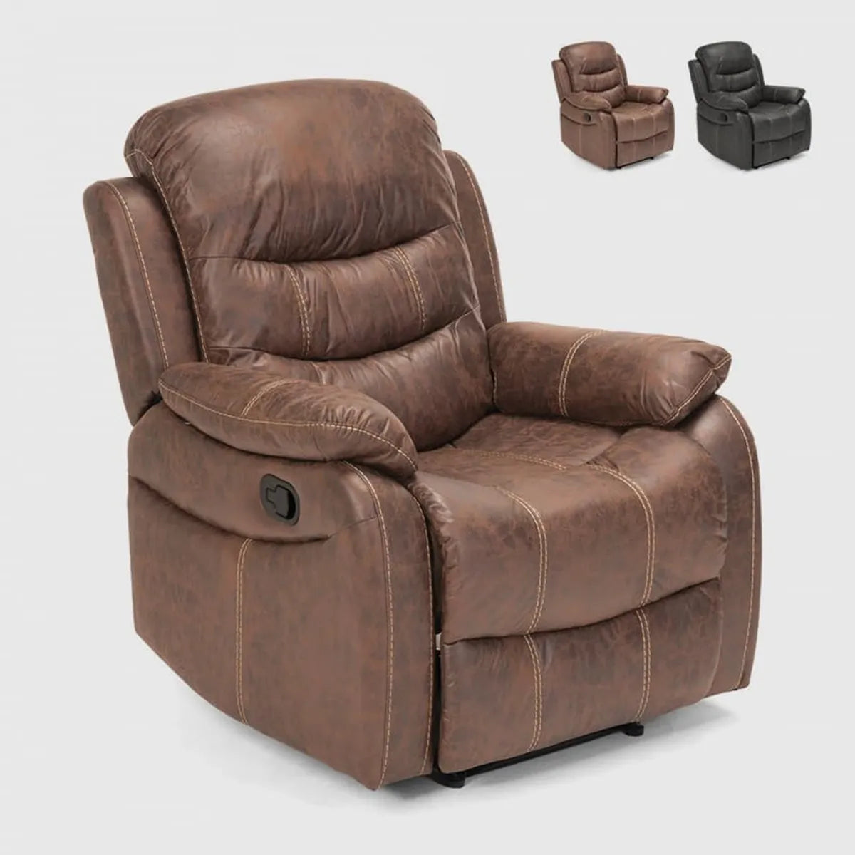 Poltrona Relax Reclinabile Manuale in Similpelle Marrone con Poggiapiedi