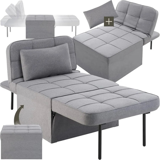 Sgabello Letto 4 in 1 Regolabile, Poltrona Relax con Fodere Rimovibili, Struttura Acciaio Robusta - Colore Grigio