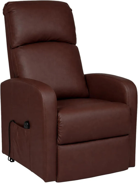 Poltrona Relax Elettrica in Ecopelle con Funzione Alzapersona e Telecomando, Reclinabile 135° per Comfort Anziani, Soggiorno, Marrone 65x85x105 cm