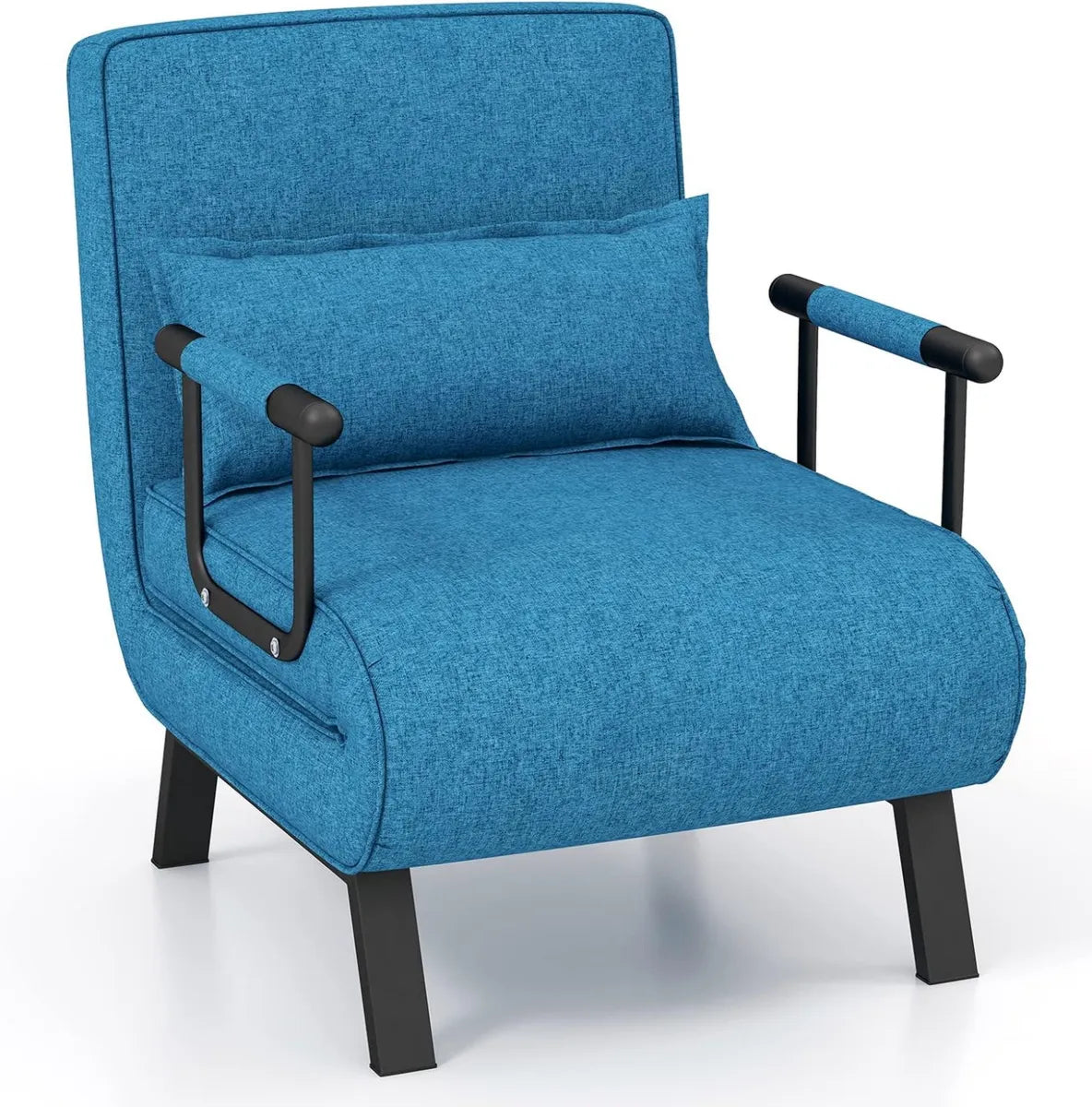 Poltrona Letto 4 in 1 Multifunzione con Schienale Regolabile, Divano Letto Singolo Pieghevole Blu per Casa e Ufficio