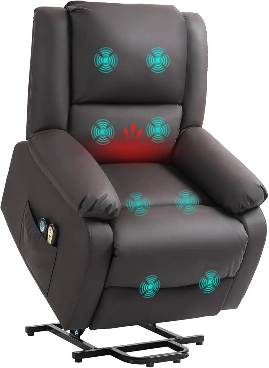HOMCOM Poltrona Relax Elettrica Reclinabile con Massaggio e Riscaldamento, Tessuto Resistente, Poggiapiedi Integrato, Doppi Telecomandi, Colore Marrone