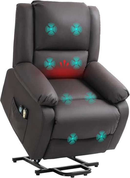 HOMCOM Poltrona Relax Elettrica Reclinabile con Massaggio e Riscaldamento, Tessuto Resistente, Poggiapiedi Integrato, Doppi Telecomandi, Colore Marrone