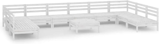 Set Divano Angolare da Giardino in Pino Bianco per Esterni, 11 Pezzi