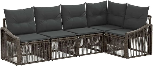 Set Divano da Giardino in Rattan Sintetico Grigio, 5 Pezzi, Design Modulare, Resistente alle Intemperie