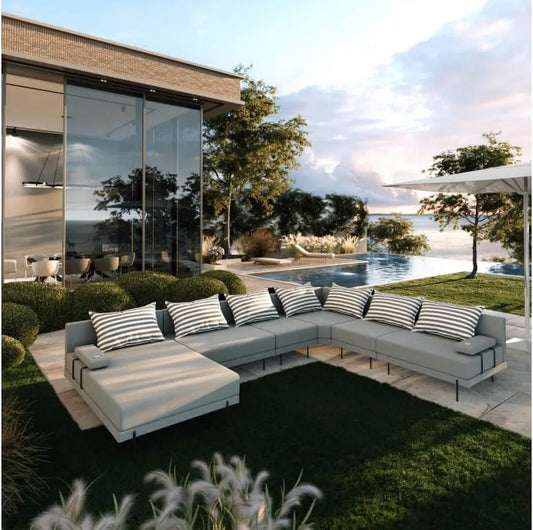Set Salotto Giardino BAHAMA XXL - Divano da Esterno Impermeabile - Design Moderno per Esterni - Grigio Striato