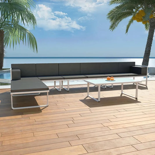 Set Divani Modulari da Giardino in Alluminio Nero 5 pz