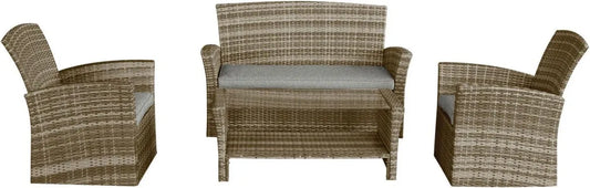 Salotto da Giardino in Alluminio e Polyrattan con Divano, Poltrone e Tavolino in Vetro