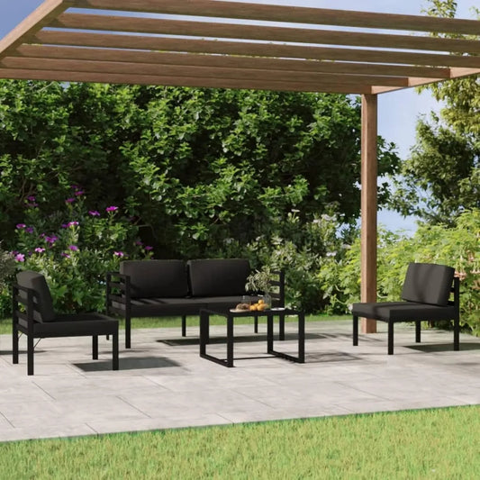 Set Divani da Giardino in Alluminio Antracite con Cuscini - 5 Pezzi