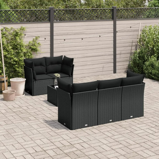Set Divani da Giardino in Polyrattan Nero con Tavolino, 6 Pezzi
