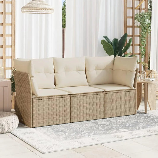Set 3 Pezzi Divano da Giardino Beige con Cuscini in Polyrattan