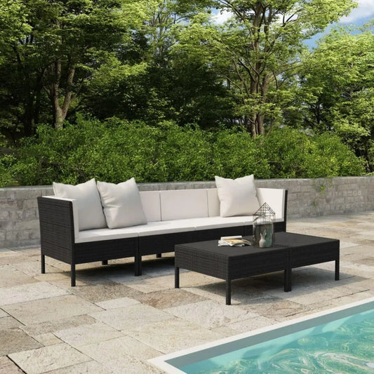 Set da Giardino in Polyrattan Nero con Cuscini per Terrazze e Balconi - 6 Pezzi