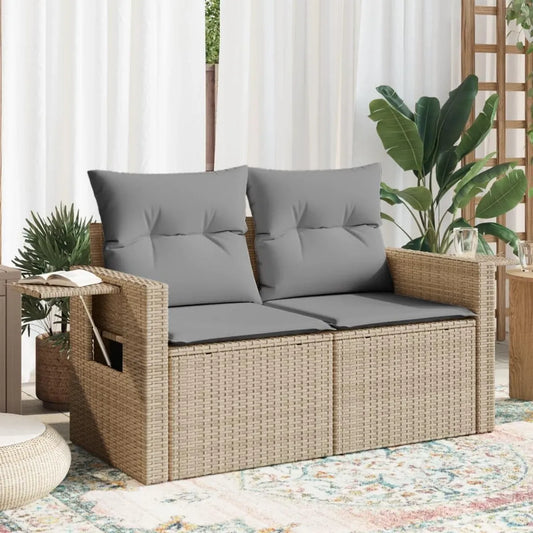 Divano Modulare da Giardino in Polyrattan Beige a 2 Posti con Cuscini