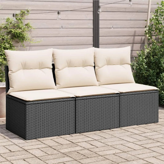 Divano da Giardino Modulare a 3 Posti in Polyrattan Nero con Cuscini