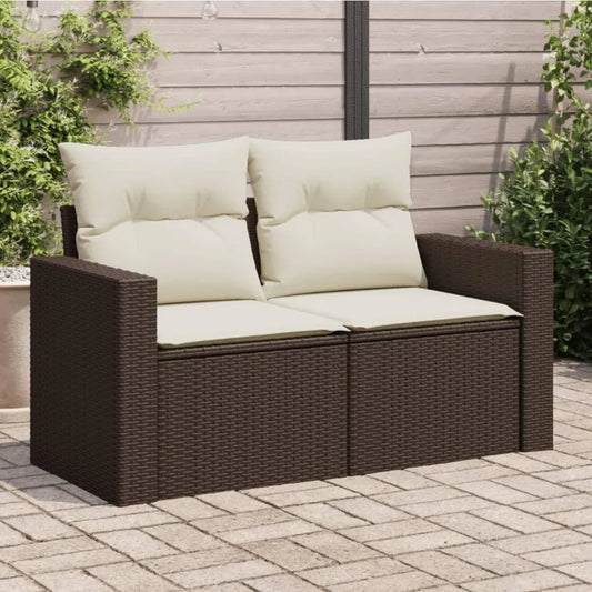 Divano Modulare da Giardino in Polyrattan Marrone con Cuscini, 2 Posti