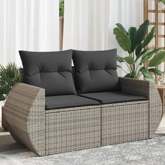 Divano Modulare da Giardino a 2 Posti con Cuscini Grigi in Polyrattan