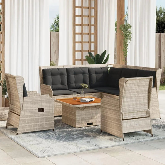 Set Divani da Giardino 5 Pezzi in Polyrattan Grigio Chiaro con Cuscini Comodi