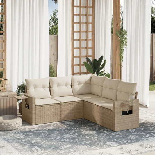 Set di Divani da Giardino 5 Pezzi in Polyrattan con Cuscini Beige, Modulare e Resistente