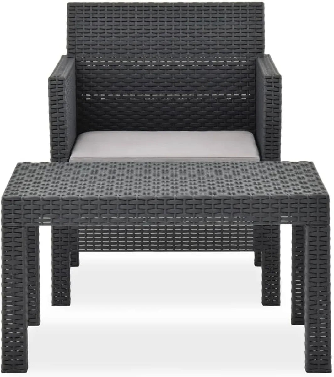 Set di divani da esterno in rattan, 2 pezzi, antracite, con cuscini UV resistenti