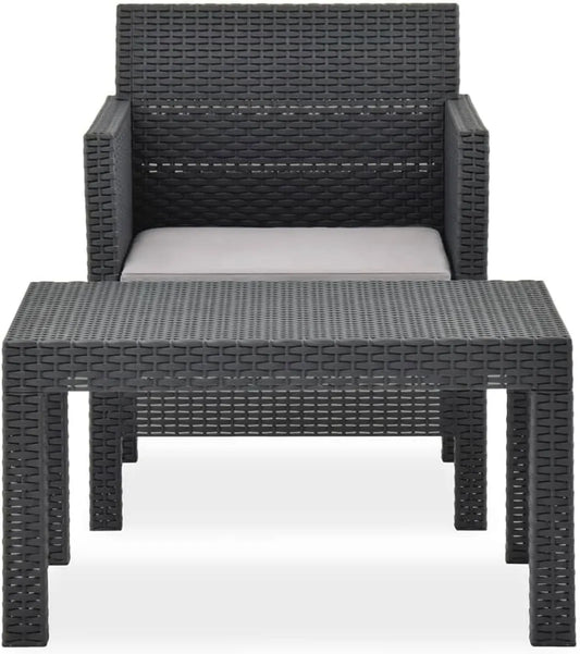 Set di divani da esterno in rattan, 2 pezzi, antracite, con cuscini UV resistenti
