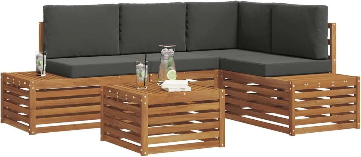 Set Divano da Esterno Naturale e Antracite, Mobili da Giardino Comodi e Durevoli
