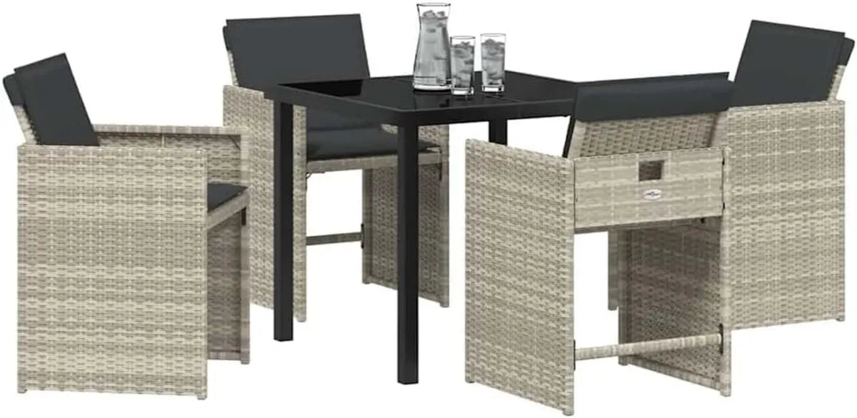 Set Tavolo e Sedie da Giardino in Rattan Sintetico Grigio Chiaro - 5 Pezzi