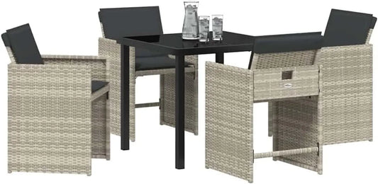 Set Tavolo e Sedie da Giardino in Rattan Sintetico Grigio Chiaro - 5 Pezzi