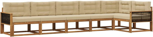 Set Divani da Giardino in Acacia con Cuscini Beige, 6 Pezzi, Design Moderno e Resistente