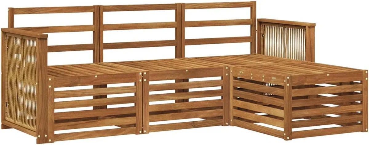 Set Divani da Giardino 4 Pezzi in Legno Naturale, Mobili da Esterno Moderni