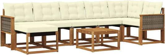 Set Divani da Giardino 8 Pezzi con Cuscini, Crema e Naturale, Design Minimalista Esterno, Resistente alle Intemperie