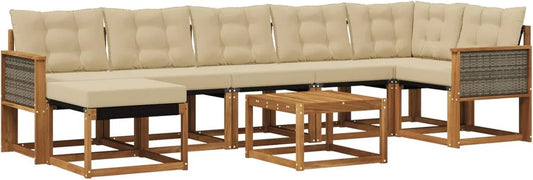 Set Divani da Giardino 8 Pezzi con Cuscini, Stile Minimalista in Texilene, Mobili da Esterno Resistenti, Colore Naturale e Beige