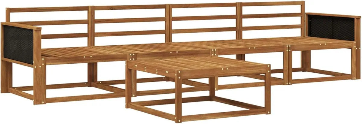 Set di Divani da Esterno in Rattan Naturale 5 Pezzi, Mobili da Giardino Moderni e Confortevoli