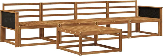 Set di Divani da Esterno in Rattan Naturale 5 Pezzi, Mobili da Giardino Moderni e Confortevoli