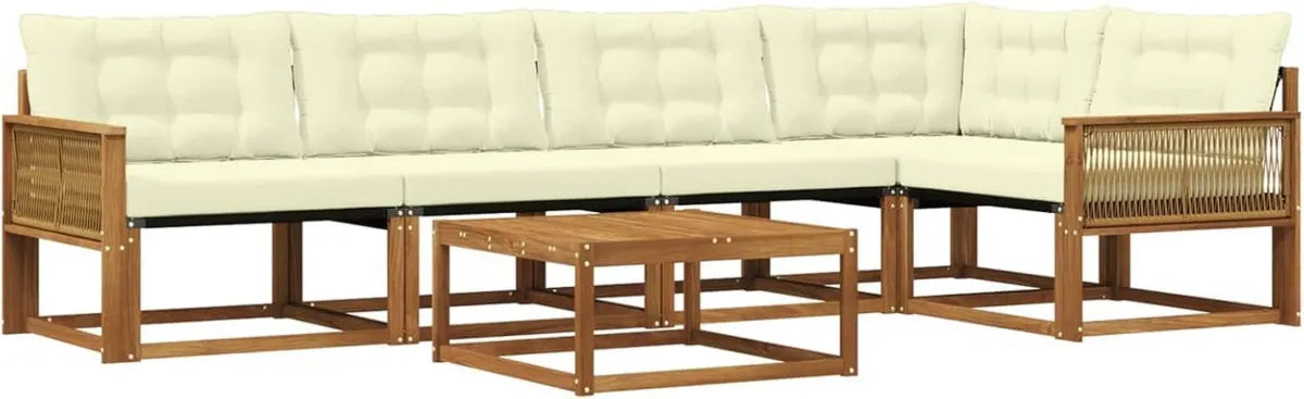 Set Divani da Esterno 6 Pezzi in Rattan con Cuscini Crema