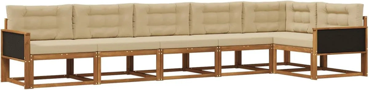 Set Divano da Giardino Modulare in Acacia con Cuscini, 6 Pezzi, Naturale e Beige