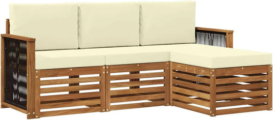 Set Divano da Giardino in Rattan 4 Pezzi con Cuscini Crema